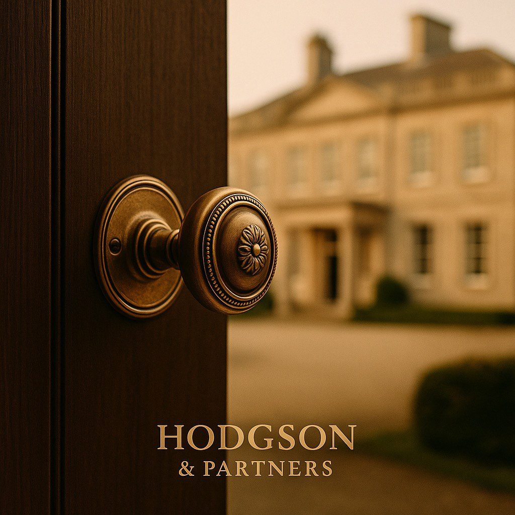 Hodgson & Partners' own brand imagery — a brass door knob on a dark panelled door